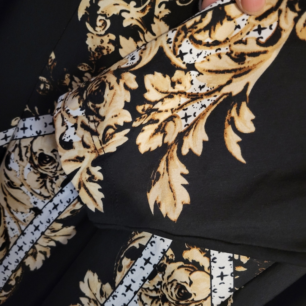 Colleen Lopez Black Dress with Gold Floral Accents Long Sleeve Sheath Size 2x - Picture 5 of 6